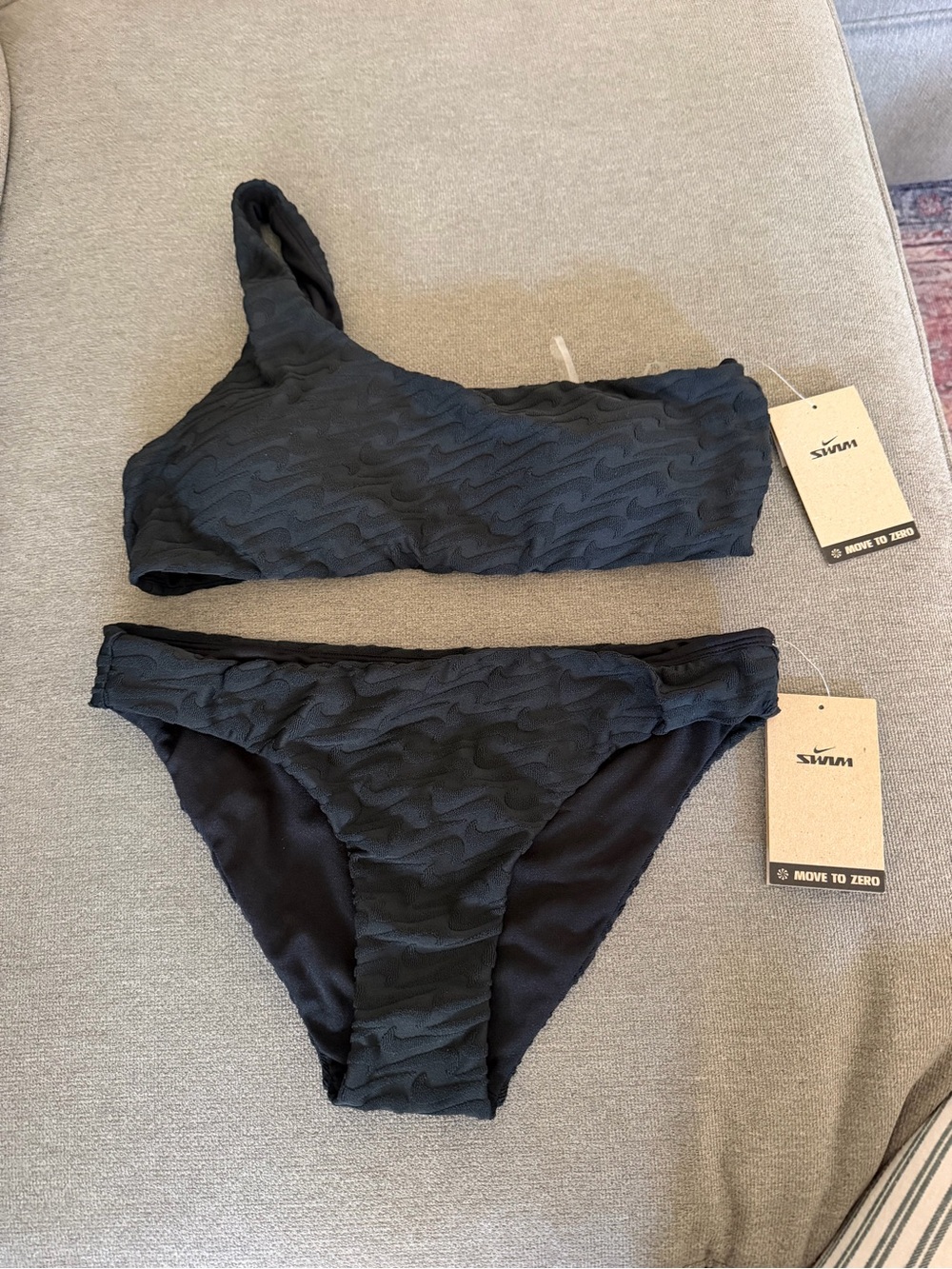 Nike One-Shoulder Black Textured Bikini Set